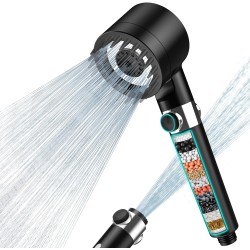 MEKO Hard Water Filter Shower Head with 15 Stage Filter, 3+1 Spray Jet Modes High Pressure Shower Head and 1.5m Hose, Handheld Massage Shower Filter for Residual Chlorine Remove (Black)