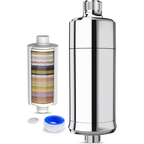 MEKO 32 Stage Shower Filter Cartridge, Replaceable Shower Water Filter for Hard Water, Reduces Chlorine, Impurities, Heavy Metals, Filtration Capacity 20,000 litres, with 1 Extra Filter Cartridge
