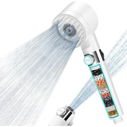 MEKO Hard Water Filter Shower Head with 15 Stage Filter, 3+1 Spray Jet Modes High Pressure Shower Head and 1.5m Hose, Handheld Massage Shower Filter for Residual Chlorine Remove (White)