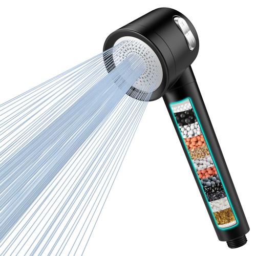 MEKO Hard Water Filter Shower Head with 3 Modes, 15 Layers Filtration Water Saving High Pressure Shower Heads and 1.5m Hose, Massage Shower Filter for Residual Chlorine Remove Black